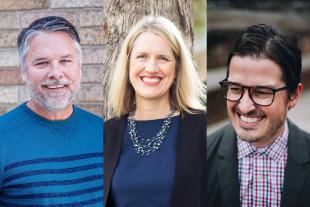 A composite image featuring portraits of the three incoming academic college deans.